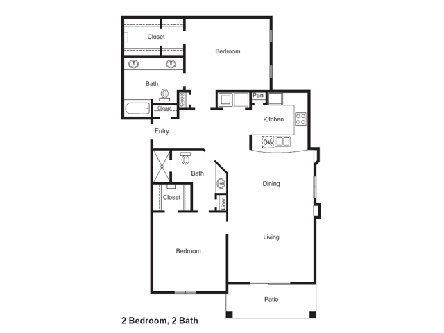 B2 Floorplan: 2 Bedroom, 2 Bathroom