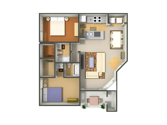 B2 Floorplan: 2 Bedroom, 2 Bathroom