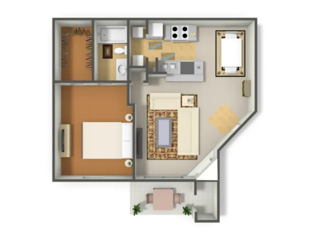 A1 Floorplan: 1 Bedroom, 1 Bathroom
