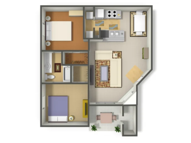 B2 Floorplan: 2 Bedroom, 1 Bathroom