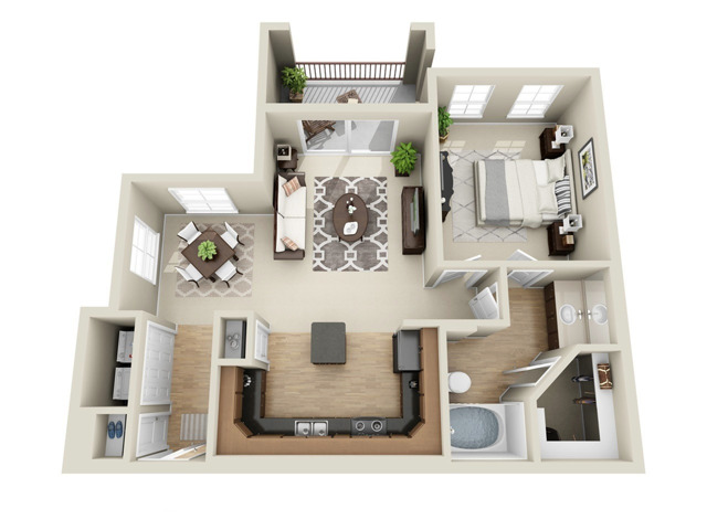 1A | 1 Bed, 1 Bath Floor Plan