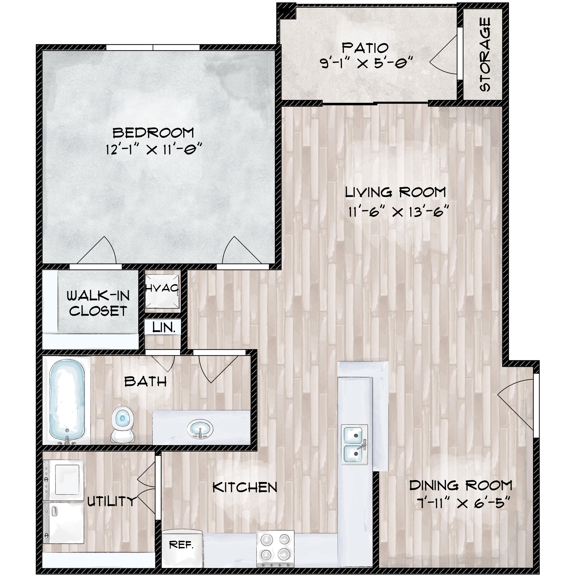 Floorplan A80: 1 Bedroom, 1 Bathroom