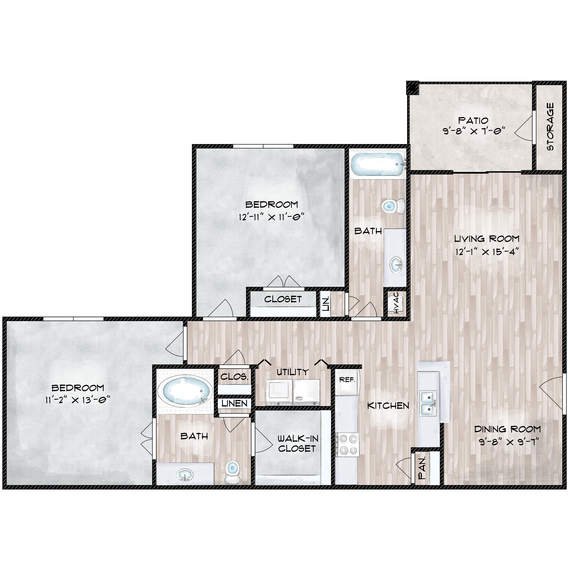 Floorplan B140: 2 Bedroom, 2 Bathroom