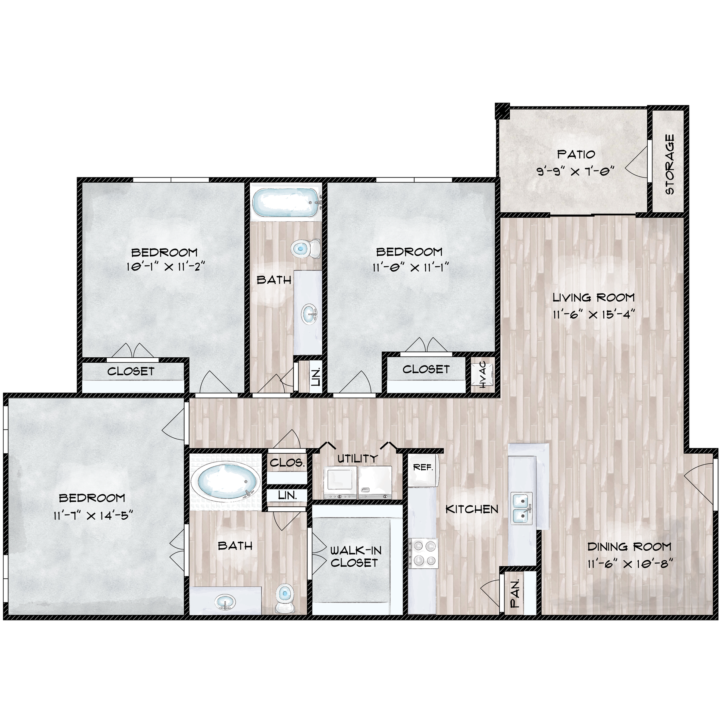 Floorplan C140: 3 Bedroom, 2 Bathroom