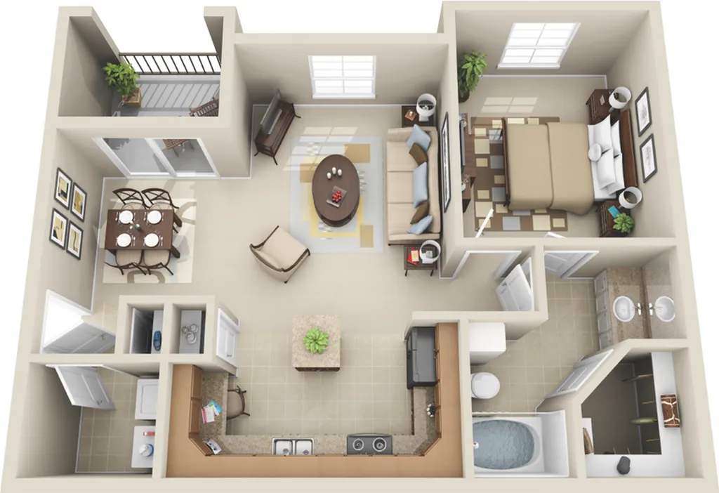 A2 Floor plan: 1 Bedroom, 1 Bathroom