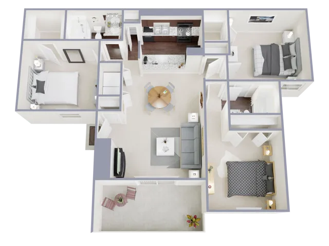 C1 Floorplan: 3 Bedroom, 2 Bathroom
