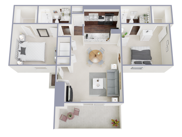 B3 Floorplan: 2 Bedroom, 2 Bathroom