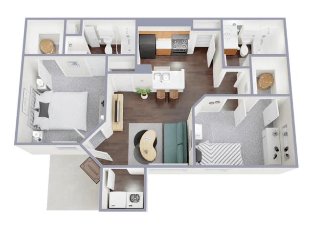 B1 Floorplan: 2 Bedroom, 2 Bathroom