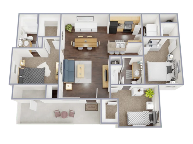 C1 Floorplan: 3 Bedroom, 2 Bathroom