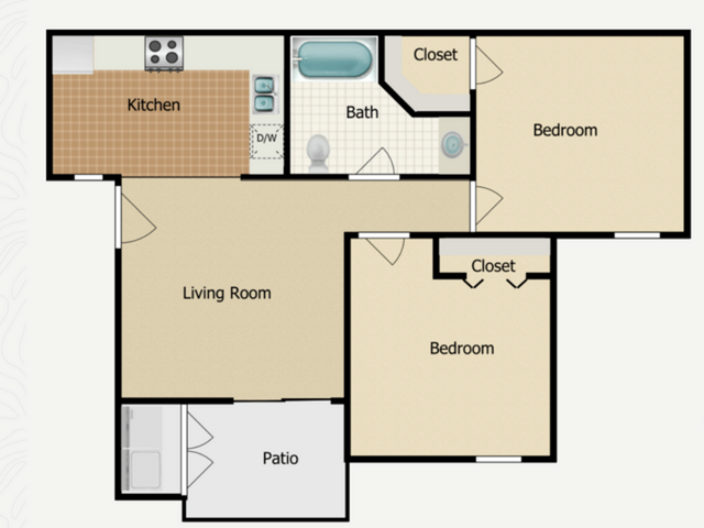 B1 Floorplan: 2 Bedroom, 1 Bathroom