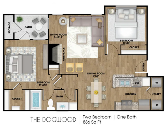 2 Bedroom, 1 Bathroom