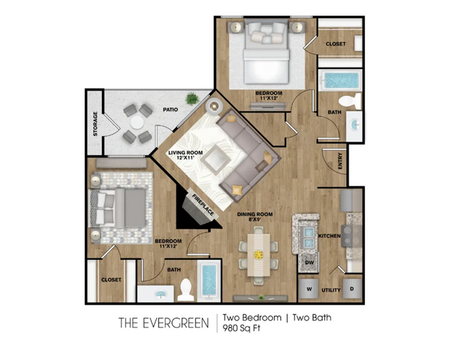B2 Floorplan: 2 Bedroom, 2 Bathroom