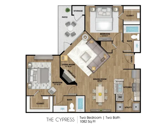 B3 Floorplan: 2 Bedroom, 2 Bathroom