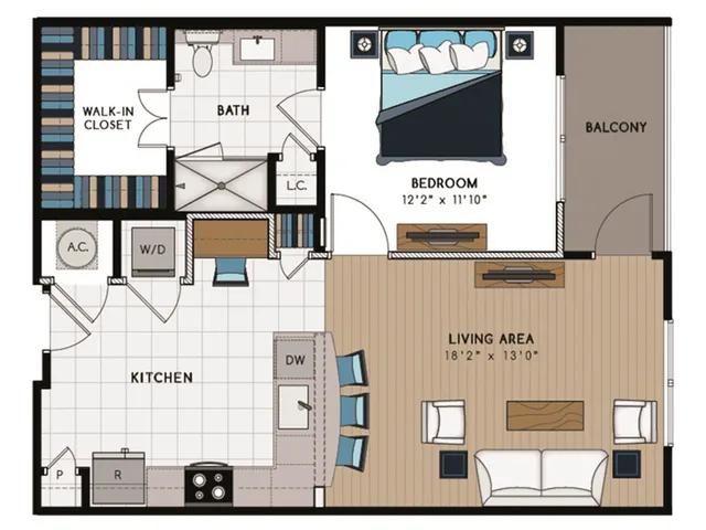 A3 Floorplan: 1 Bedroom, 1 Bathroom