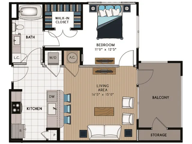 A4 Floorplan: 1 Bedroom, 1 Bathroom