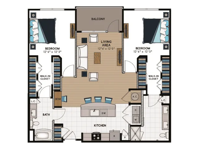 B2 Floorplan: 2 Bedroom, 2 Bathroom