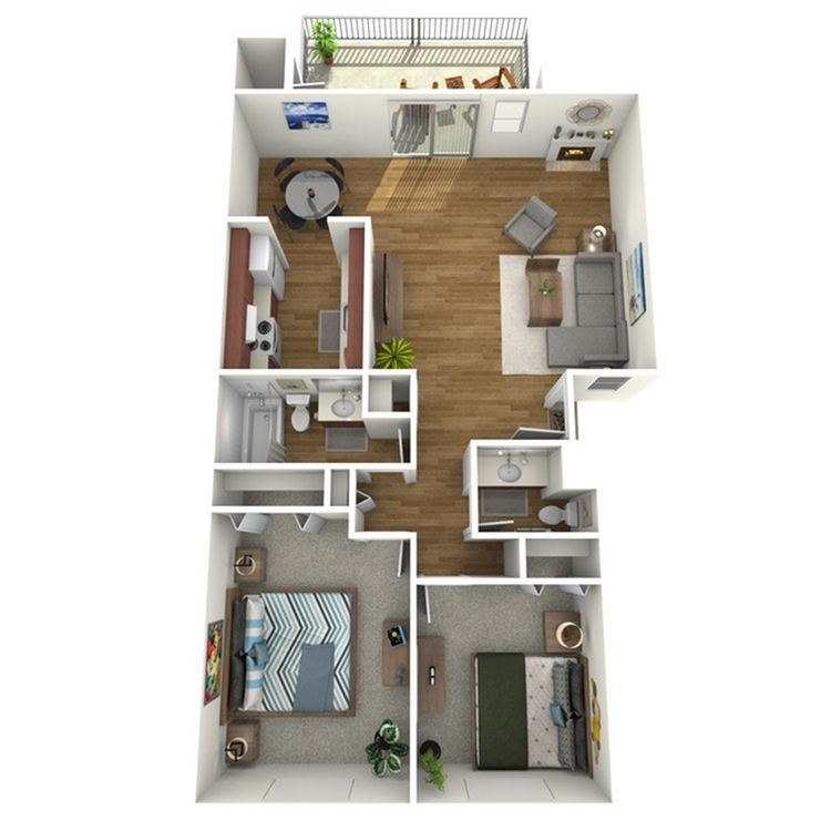 B1 Floorplan: 2 Bedroom, 1.5 Bathroom