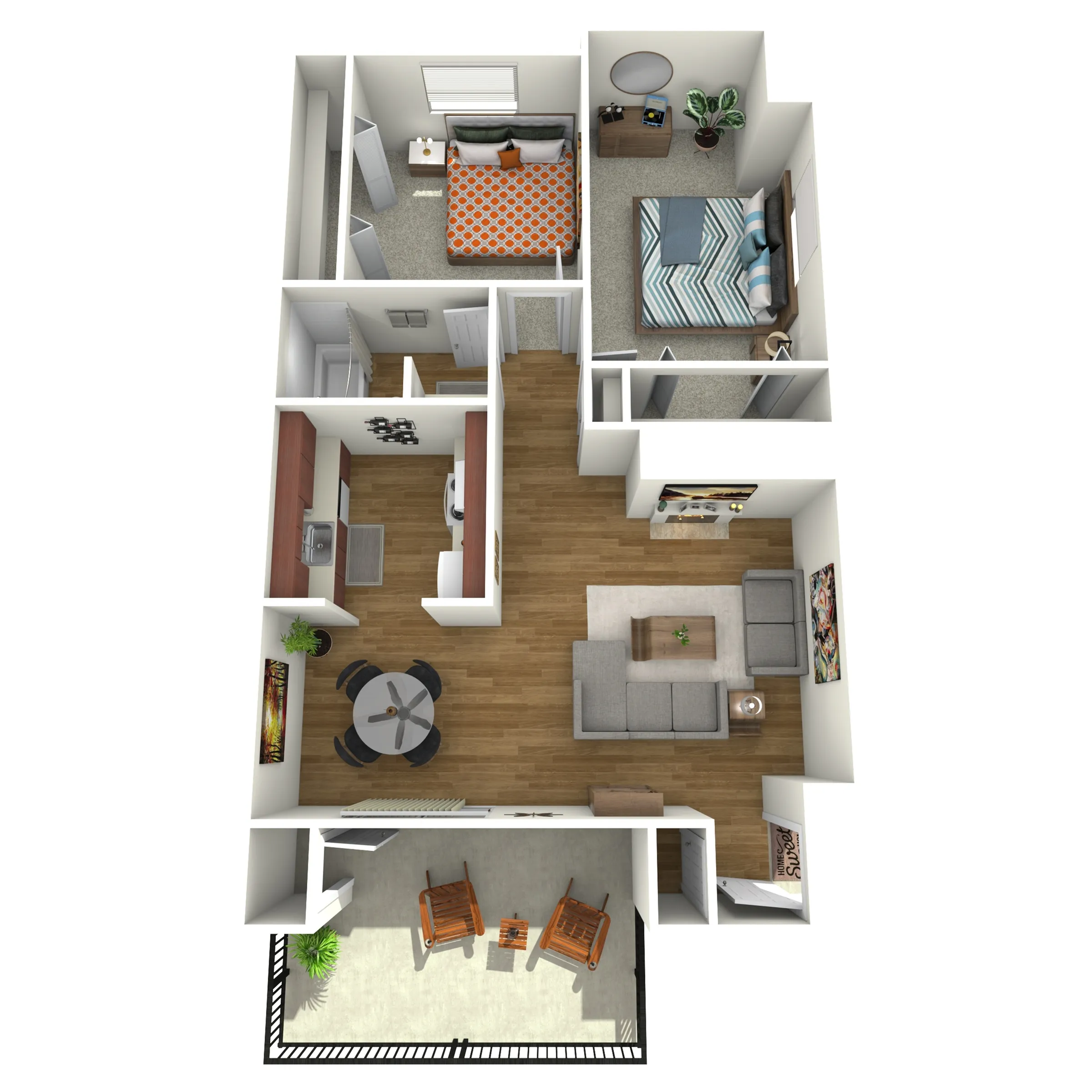 2 Bedroom 1.5 Bathroom Floor Plan