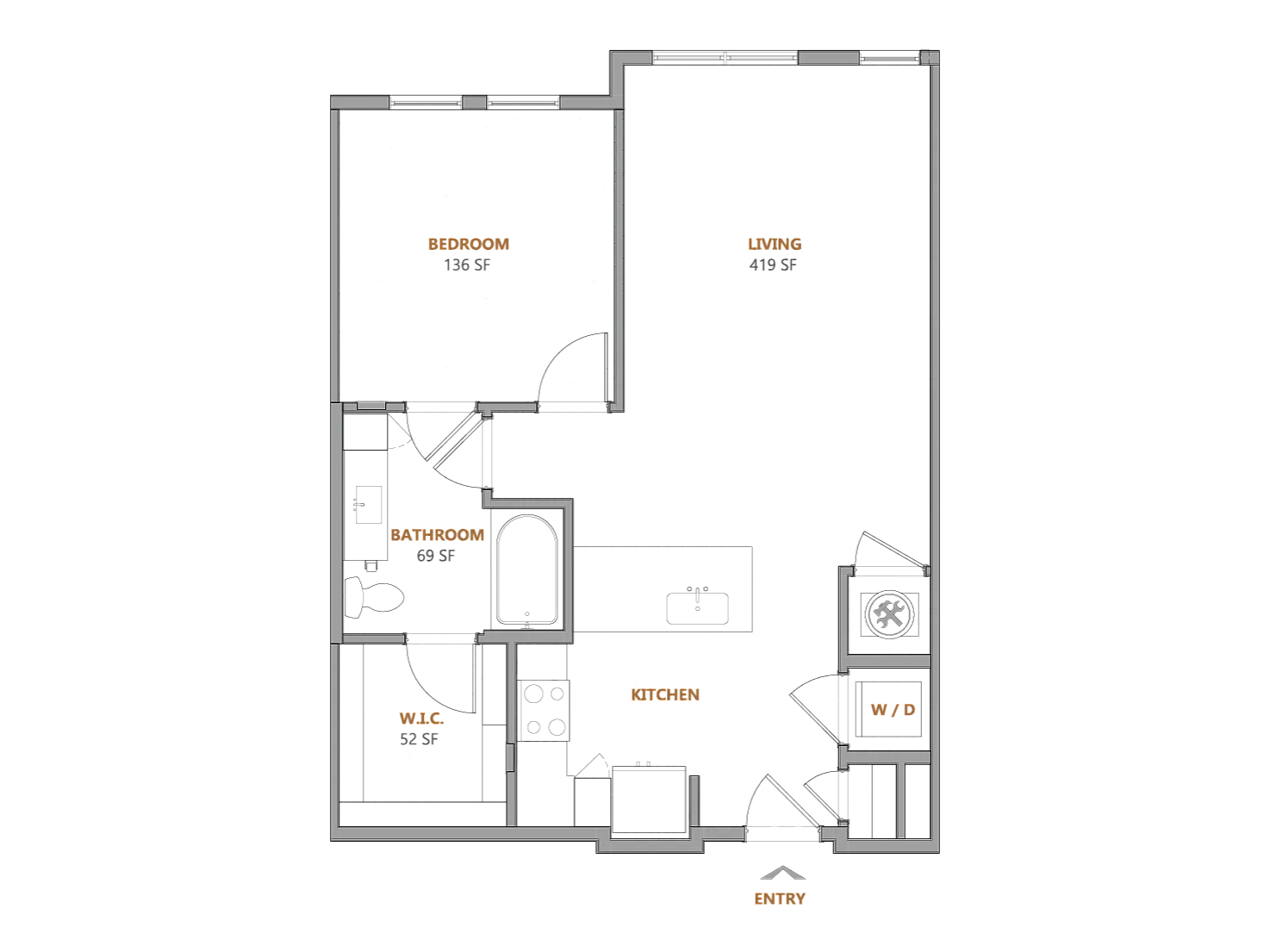 Oslo Apartments 1 bed 1 bath D floor plan image - Fairburn, GA
