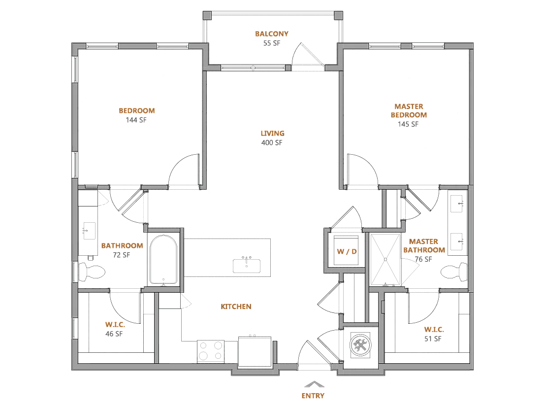 Oslo Apartments 2 bed 2 bath B floor plan image - Fairburn, GA