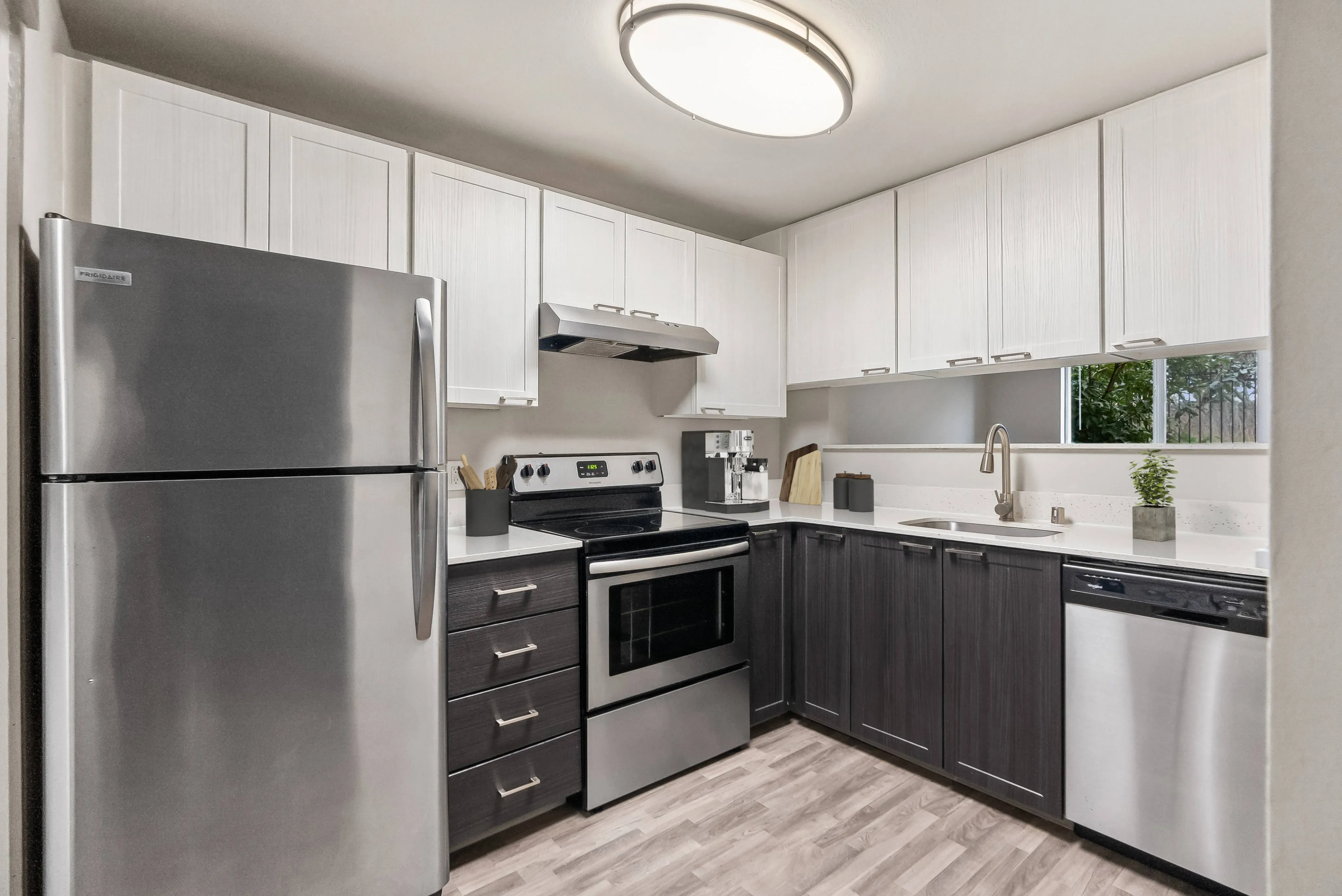 Stainless steel appliances in the kitchen