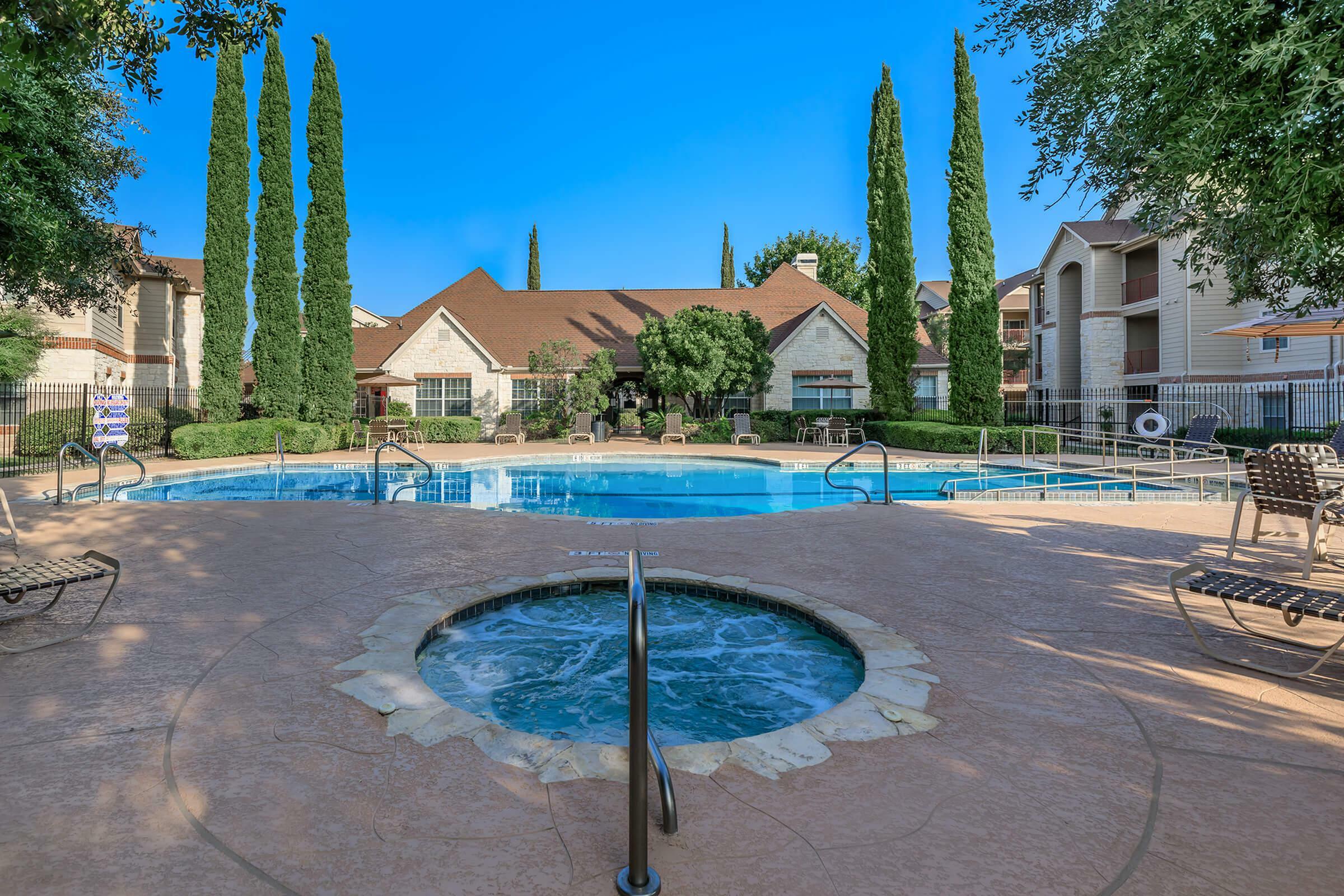 shimmering swimming pool and hot tub