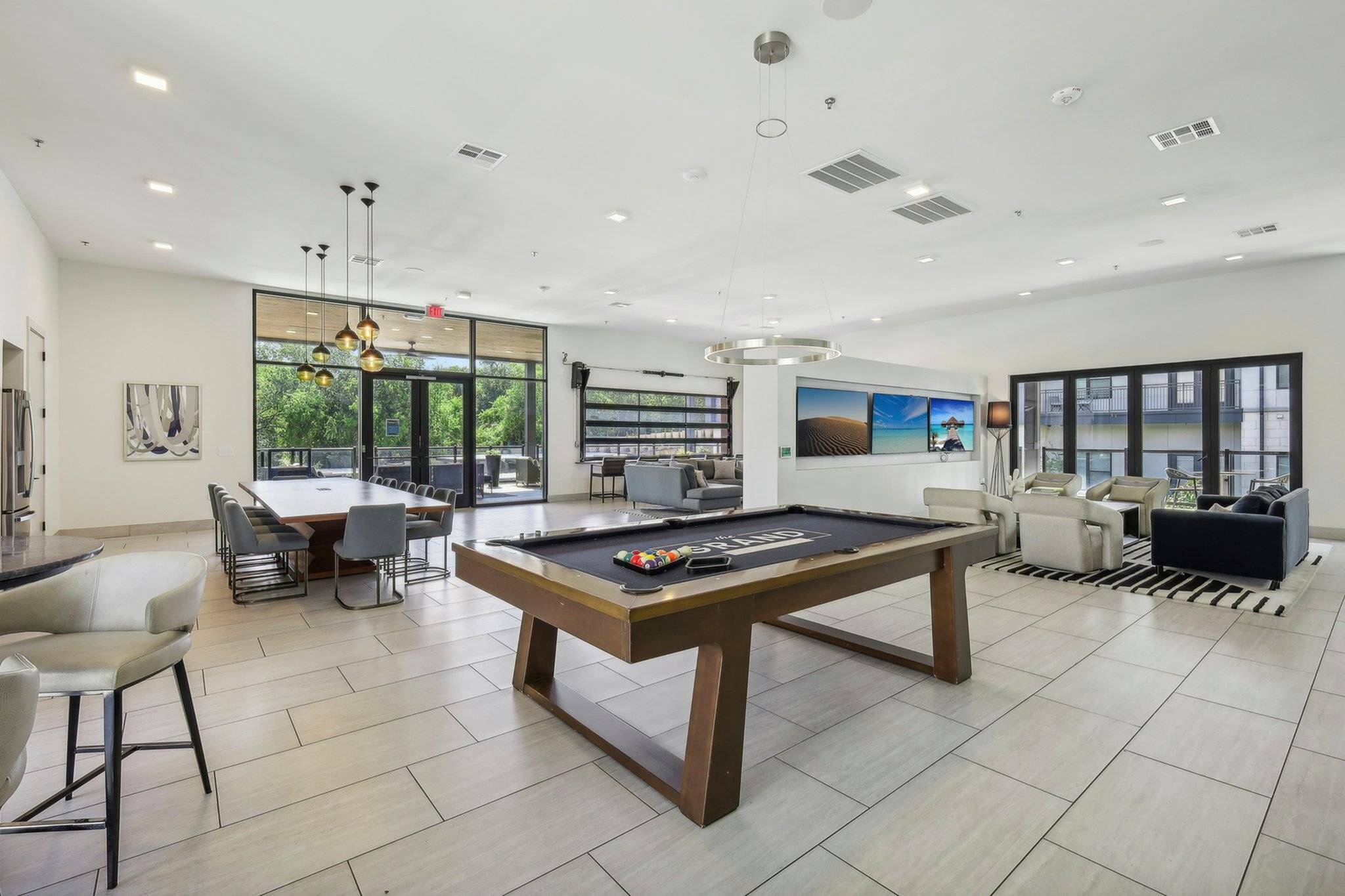 stylish clubhouse with pool table