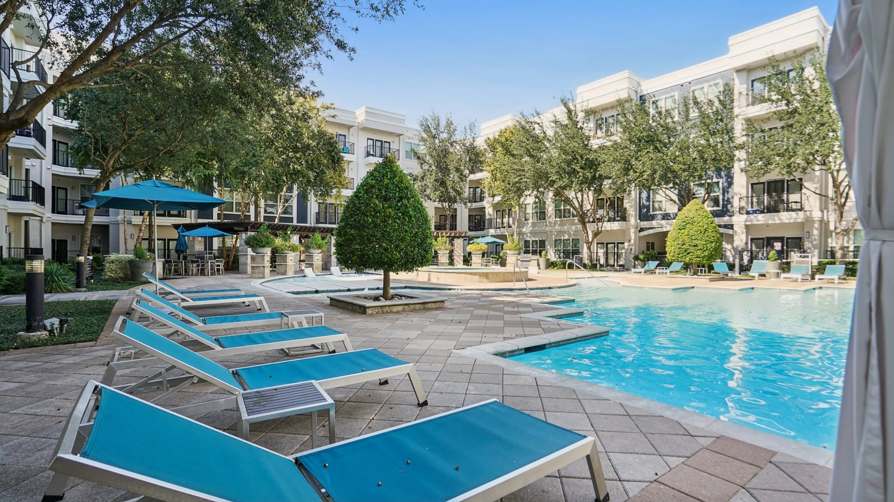 Pool encircled by buildings