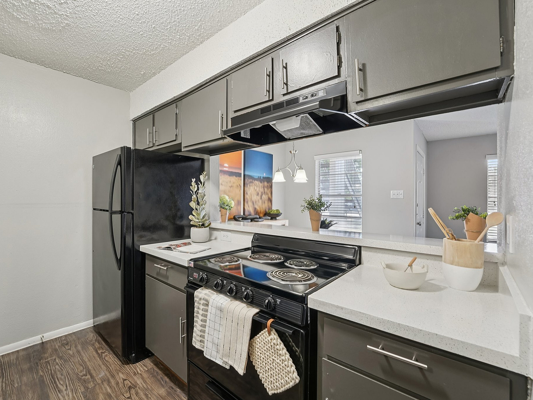 Kitchen with black appliances