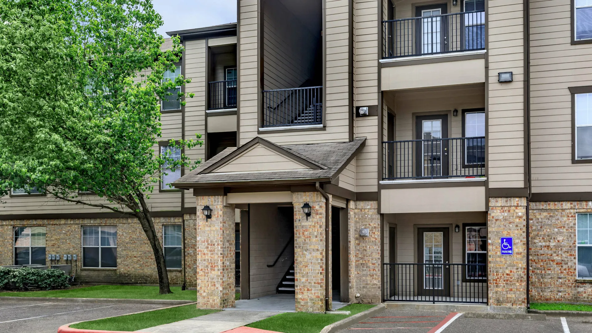 stylish brick and siding apartment buildings
