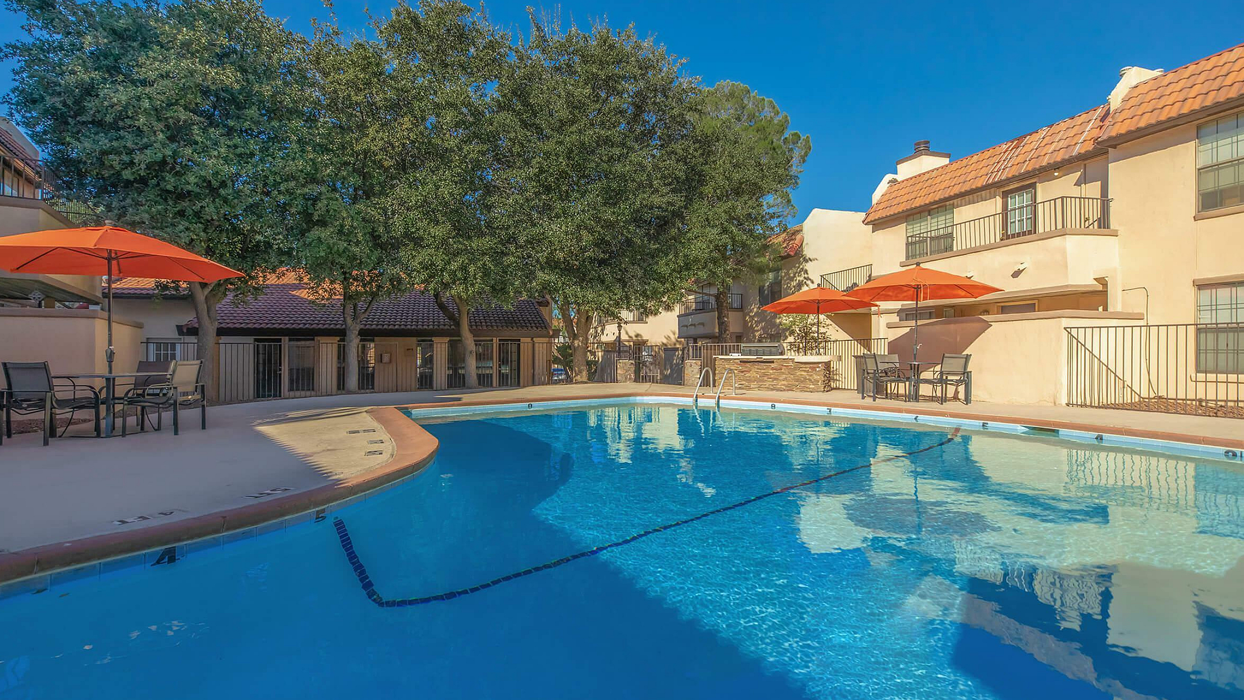 Sparkiling Pool with Shaded Seating