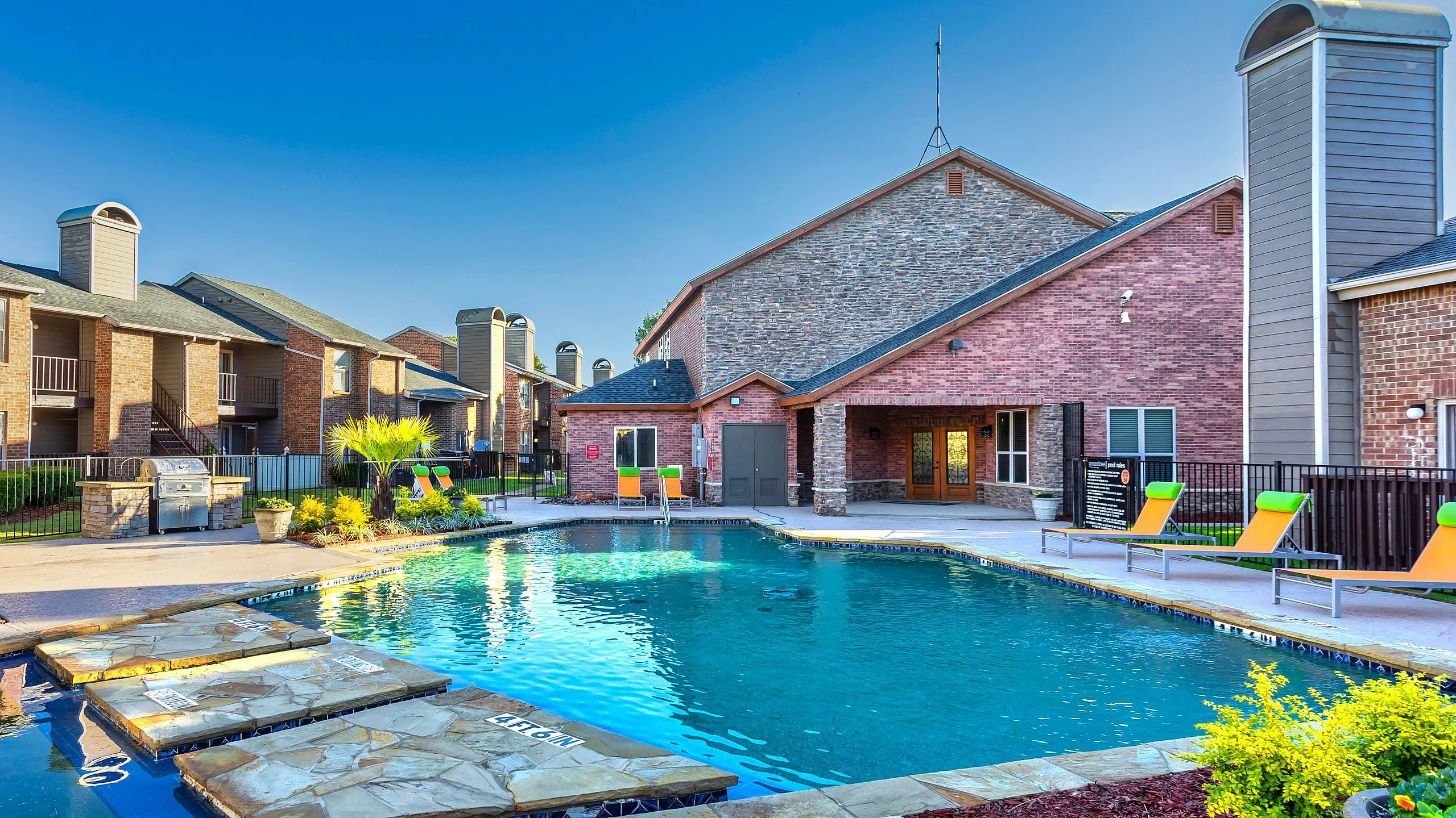 sparkiling pool with stepping stones