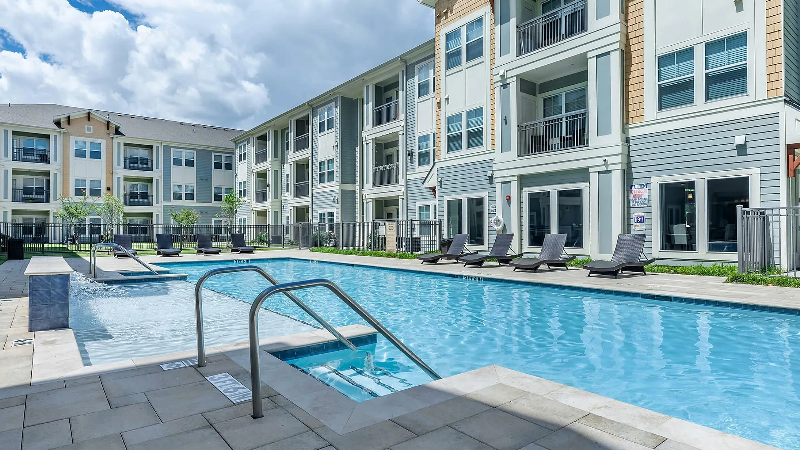 seating beside the sparkiling pool