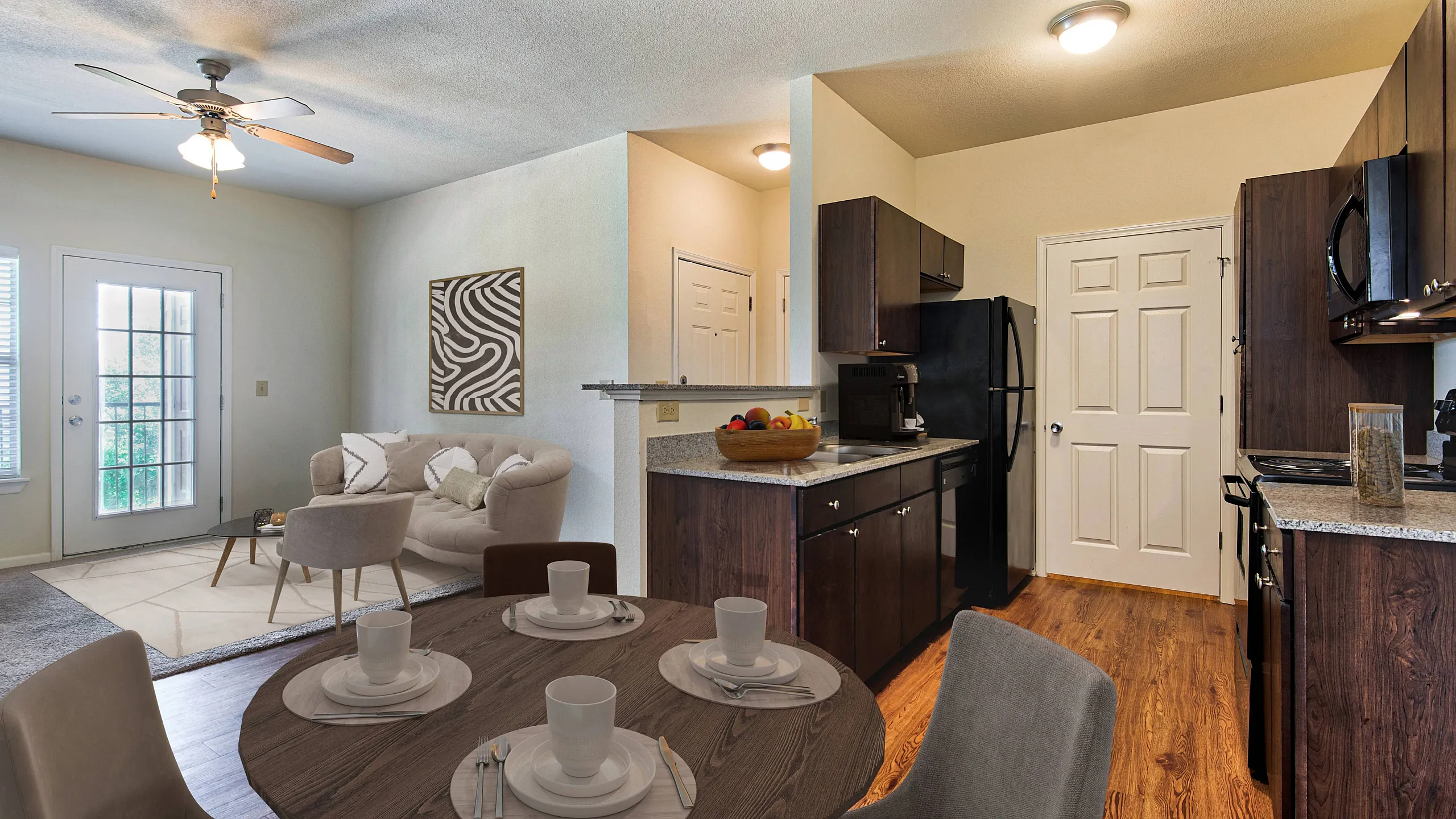 Stylish and spacious living room and kitchen