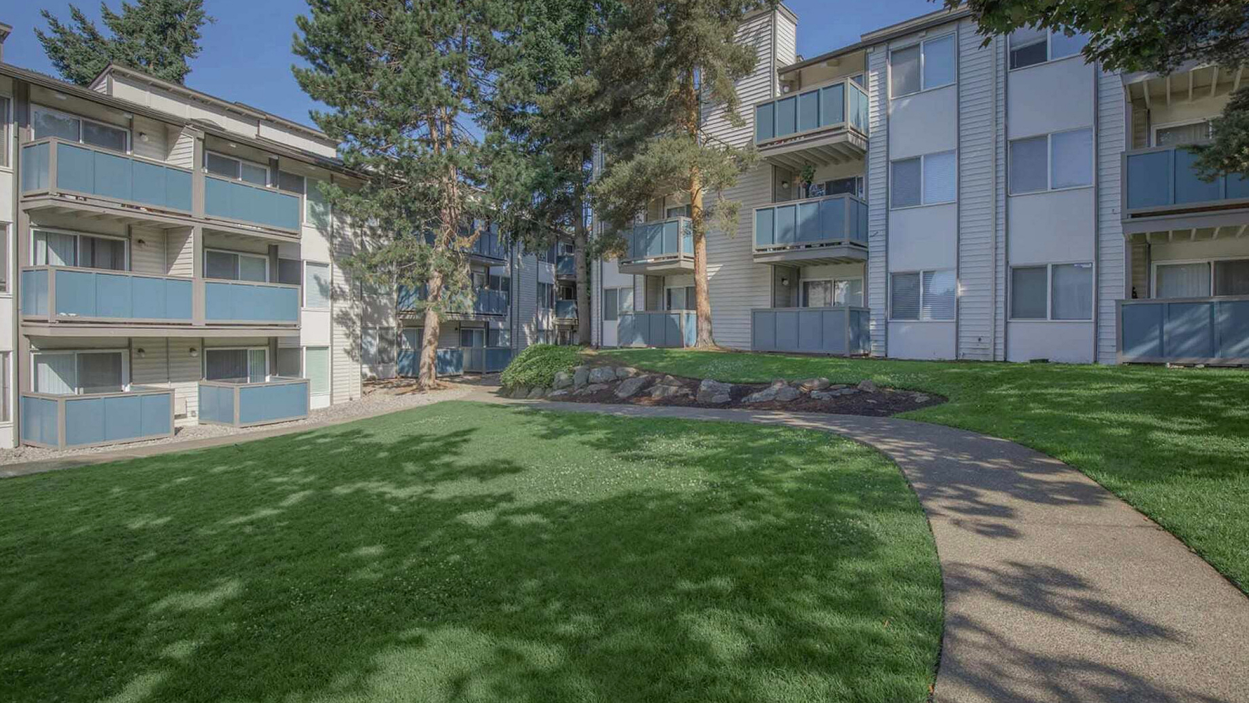 green space between apartment buildings