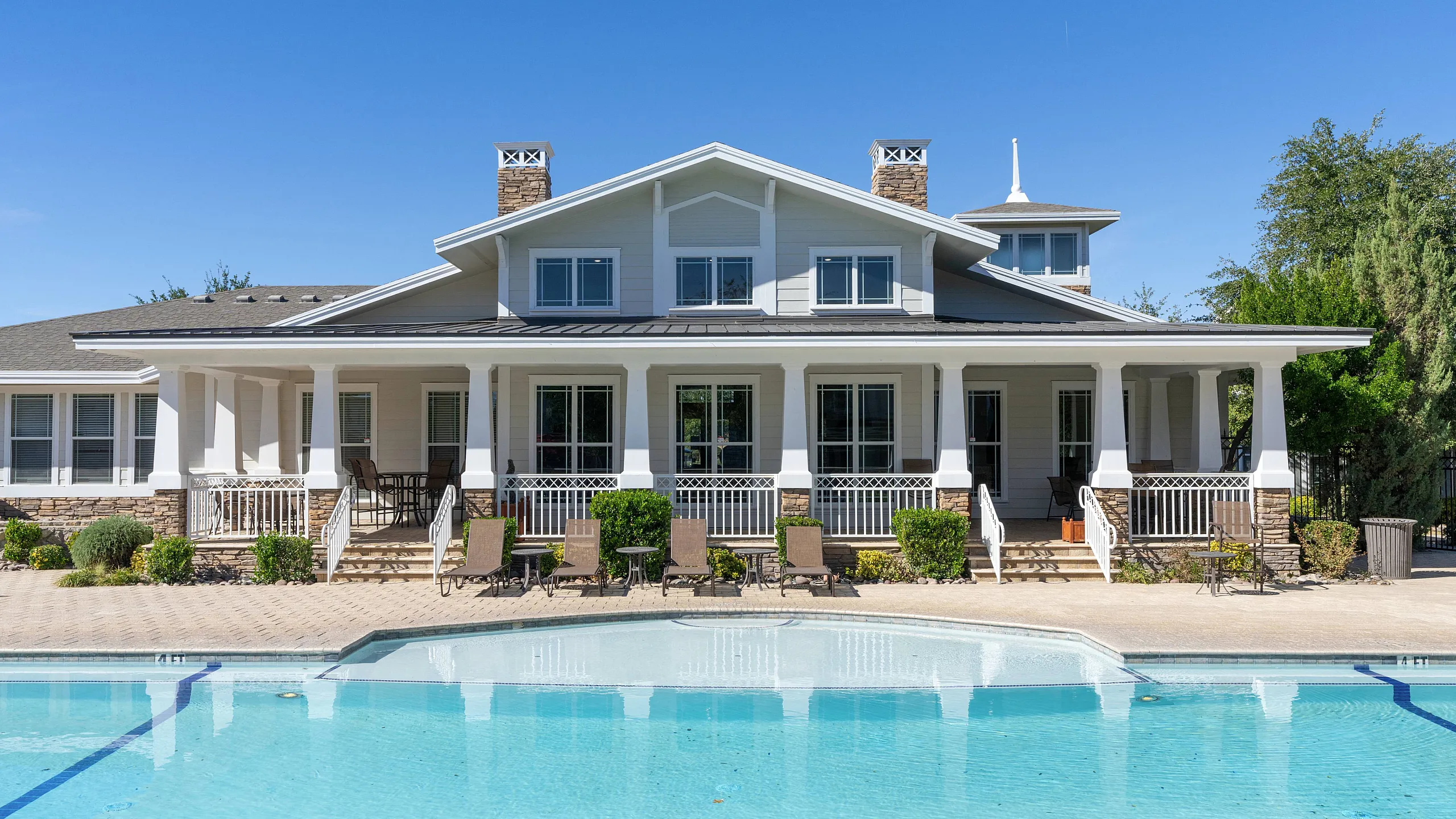 sparkiling pool and stylish clubhouse