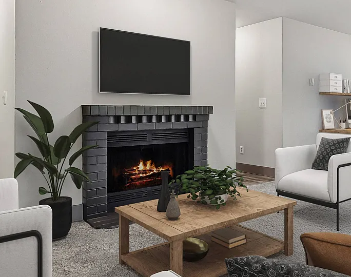 wood burning fireplace in the living room