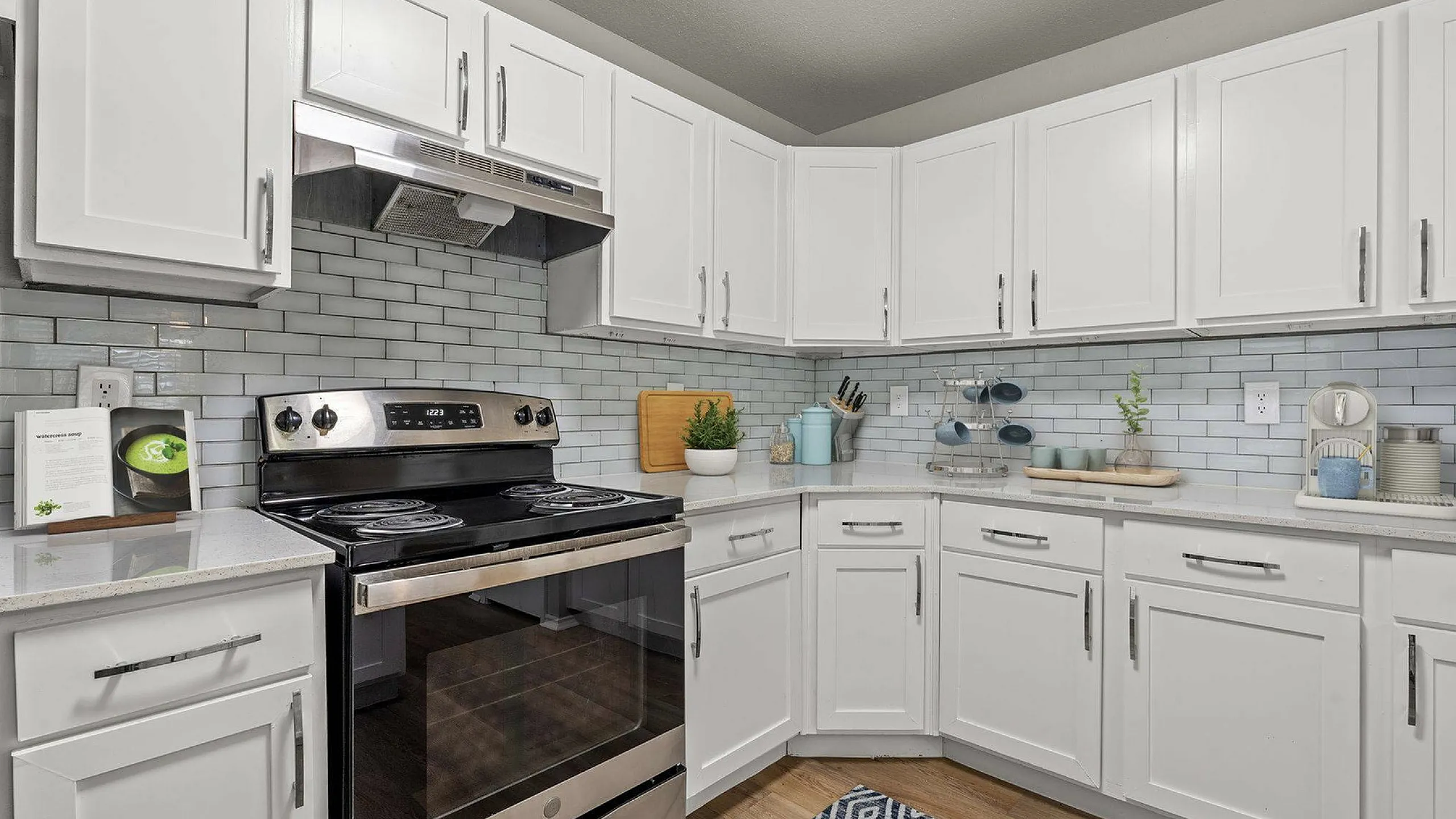 A Modern Kitchen with White Cabinets in Austin Texas