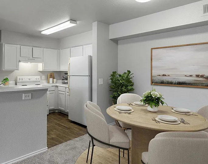kitchen open to the dining nook