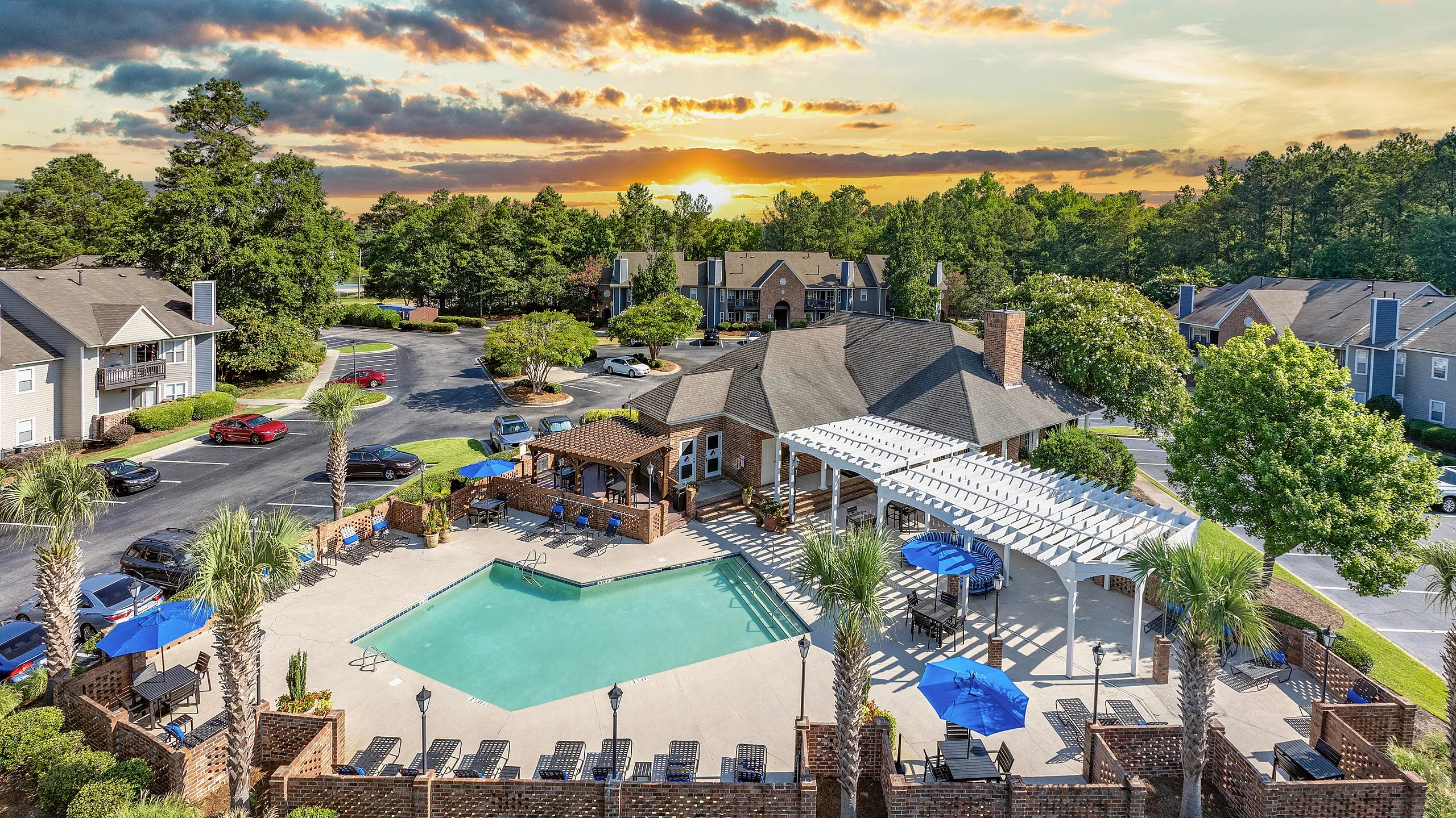 aerial image of the property at sunset