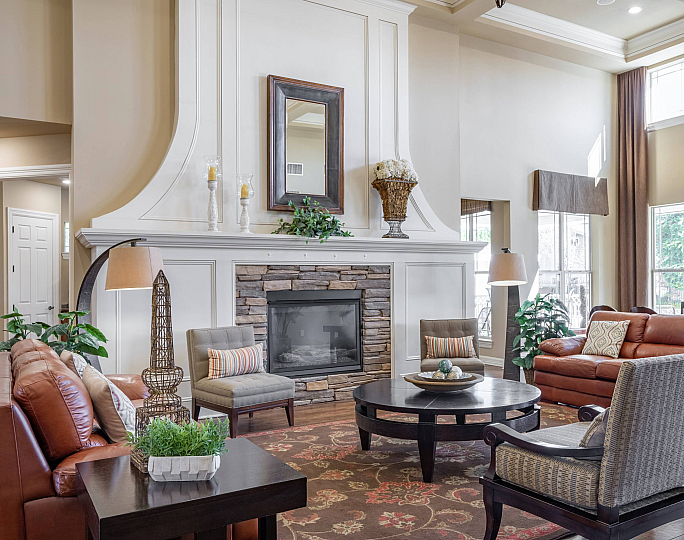 wood burning fireplace in the clubhouse