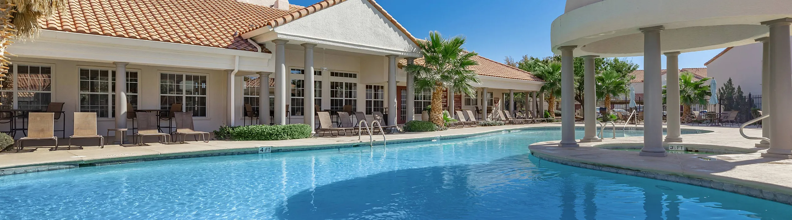 sparkiling pool next to the clubhouse