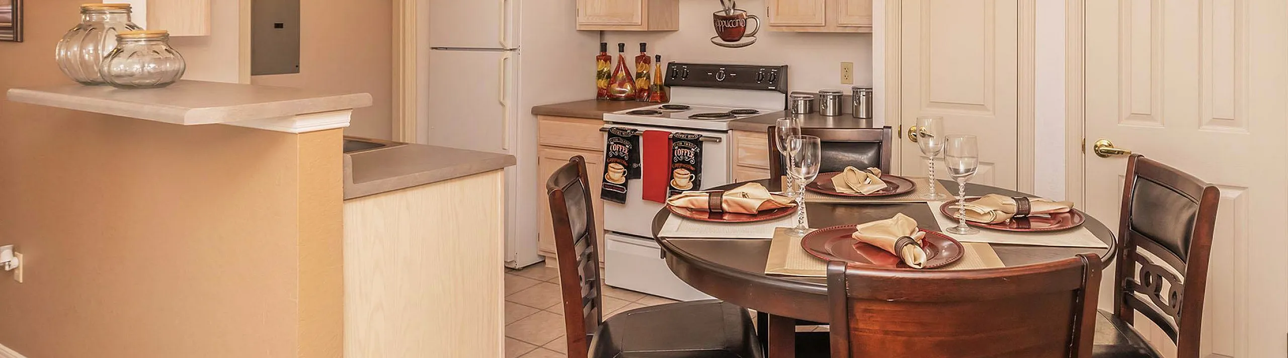breakfast nook beside the open kitchen in unit