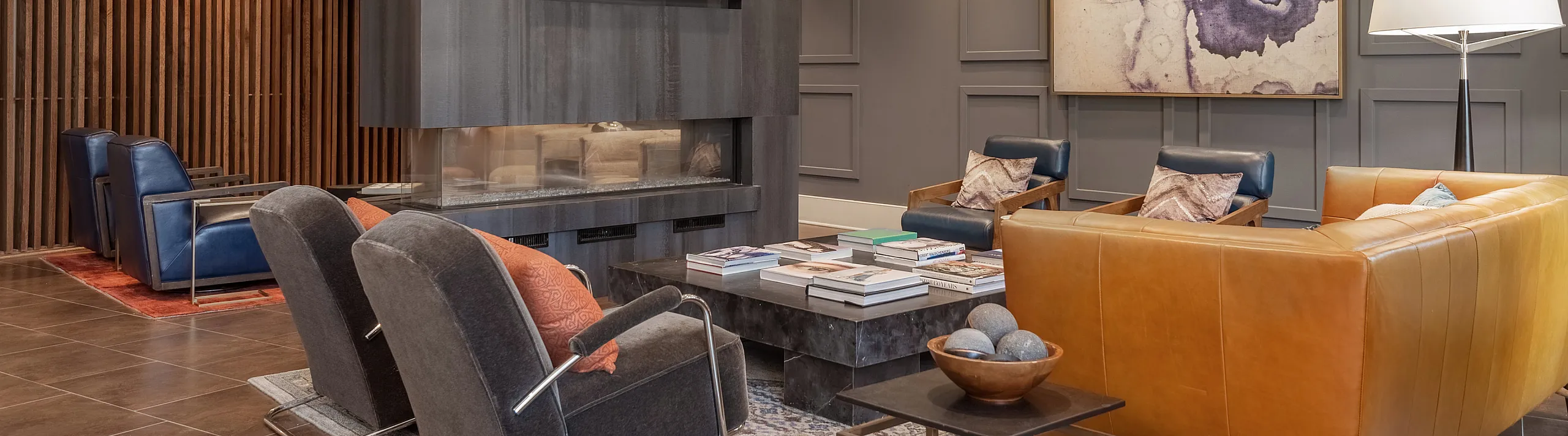 fireplace and seating in the lounge