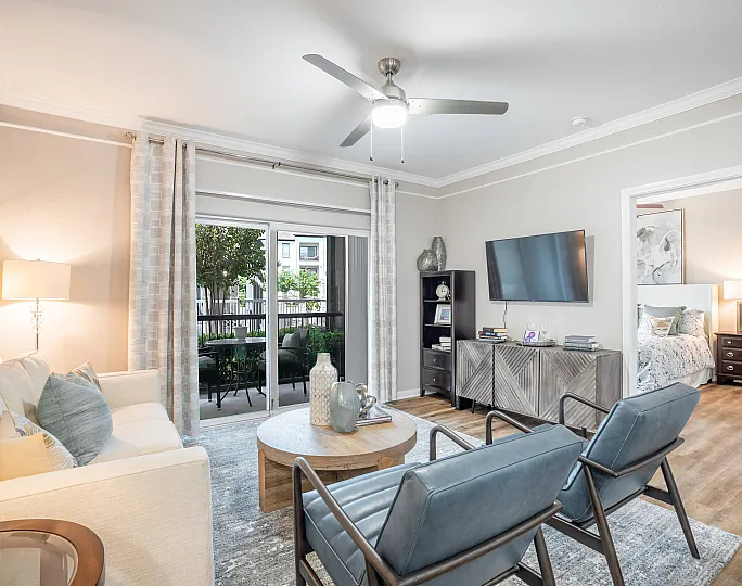 spacious living room with patio