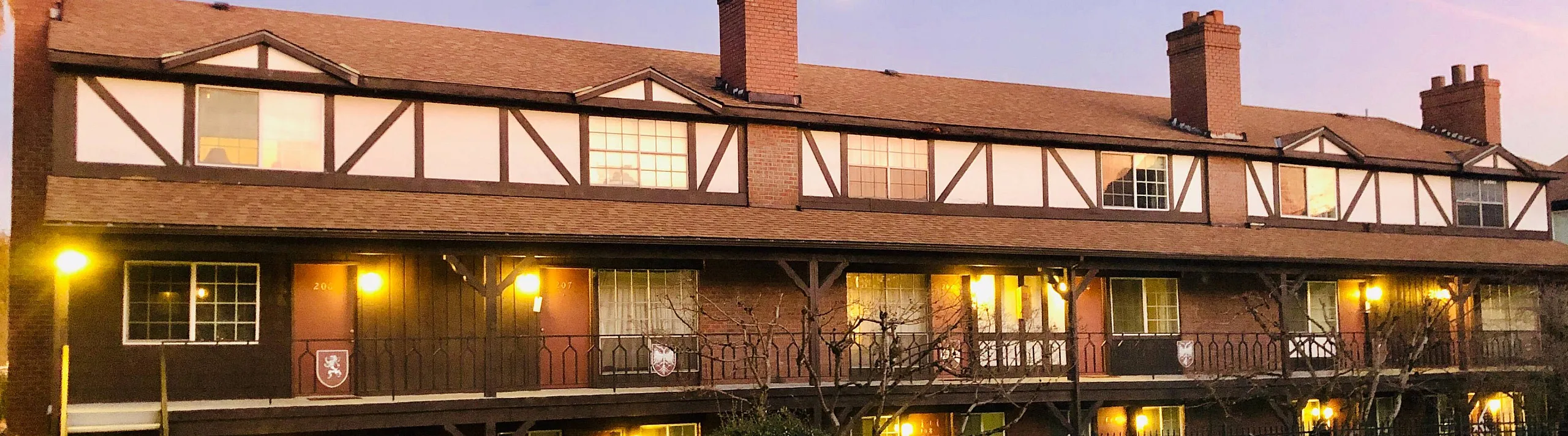 Stylish apartment building at twilight