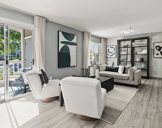spacious living space with patio access