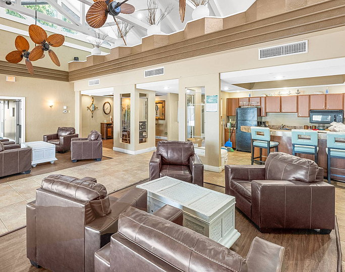 clubhouse with open ceiling