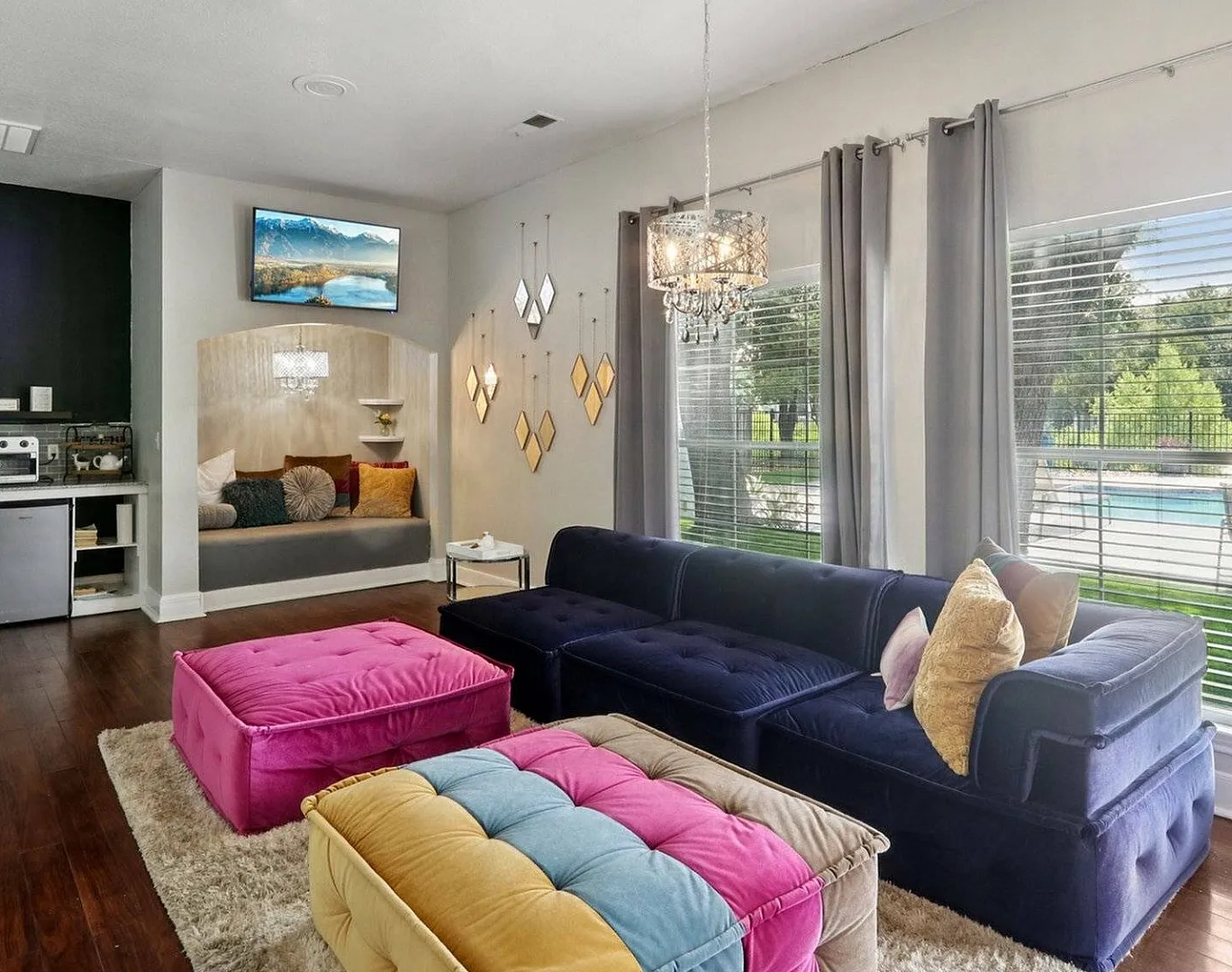 colorful clubhouse lounge