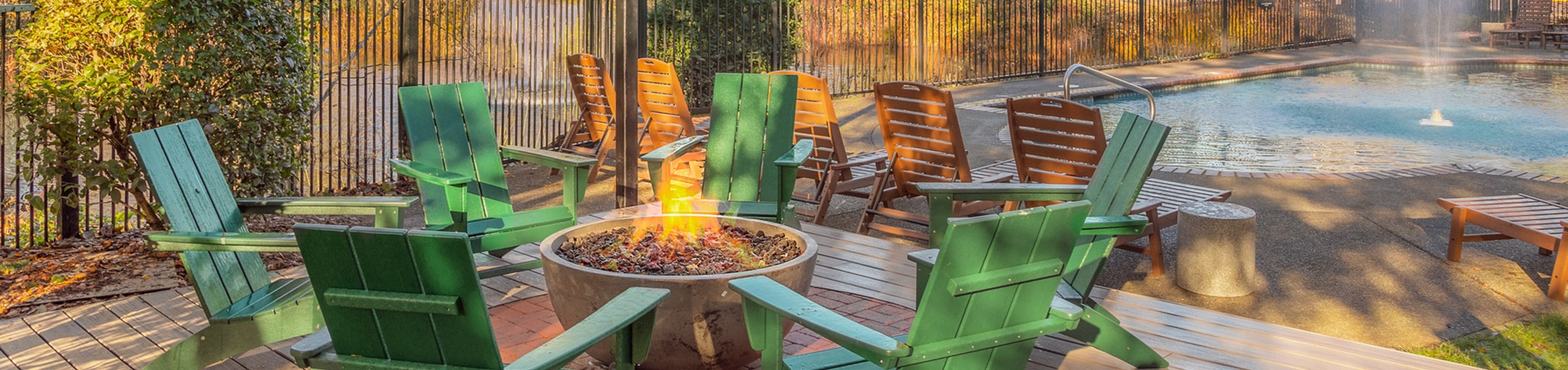 fire pit beside the pool